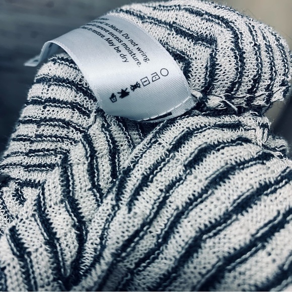 EILEEN Fisher Organic Linen Blend Striped Open Cardigan Sweater White Gray 1-2XL - Picture 12 of 13